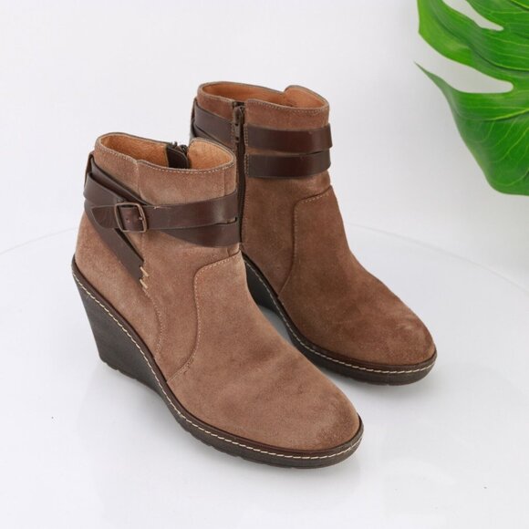 Sofft Womens Caralee Boot Size 9 Brown Suede Wedge Heel Bootie Ankle Strap Comfy - Picture 3 of 12